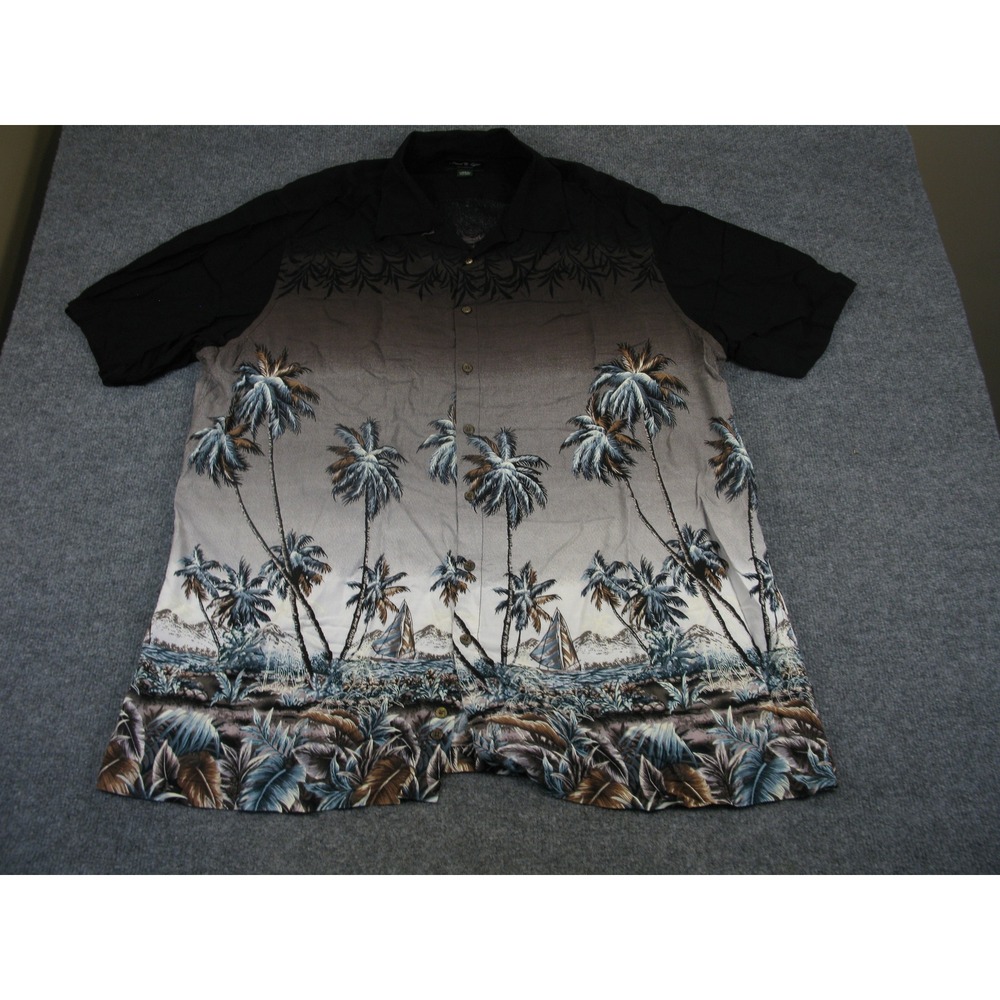 David Taylor Mens‎ XXLT Rayon Tropical Palm Tree Sailboat Button Front #2069